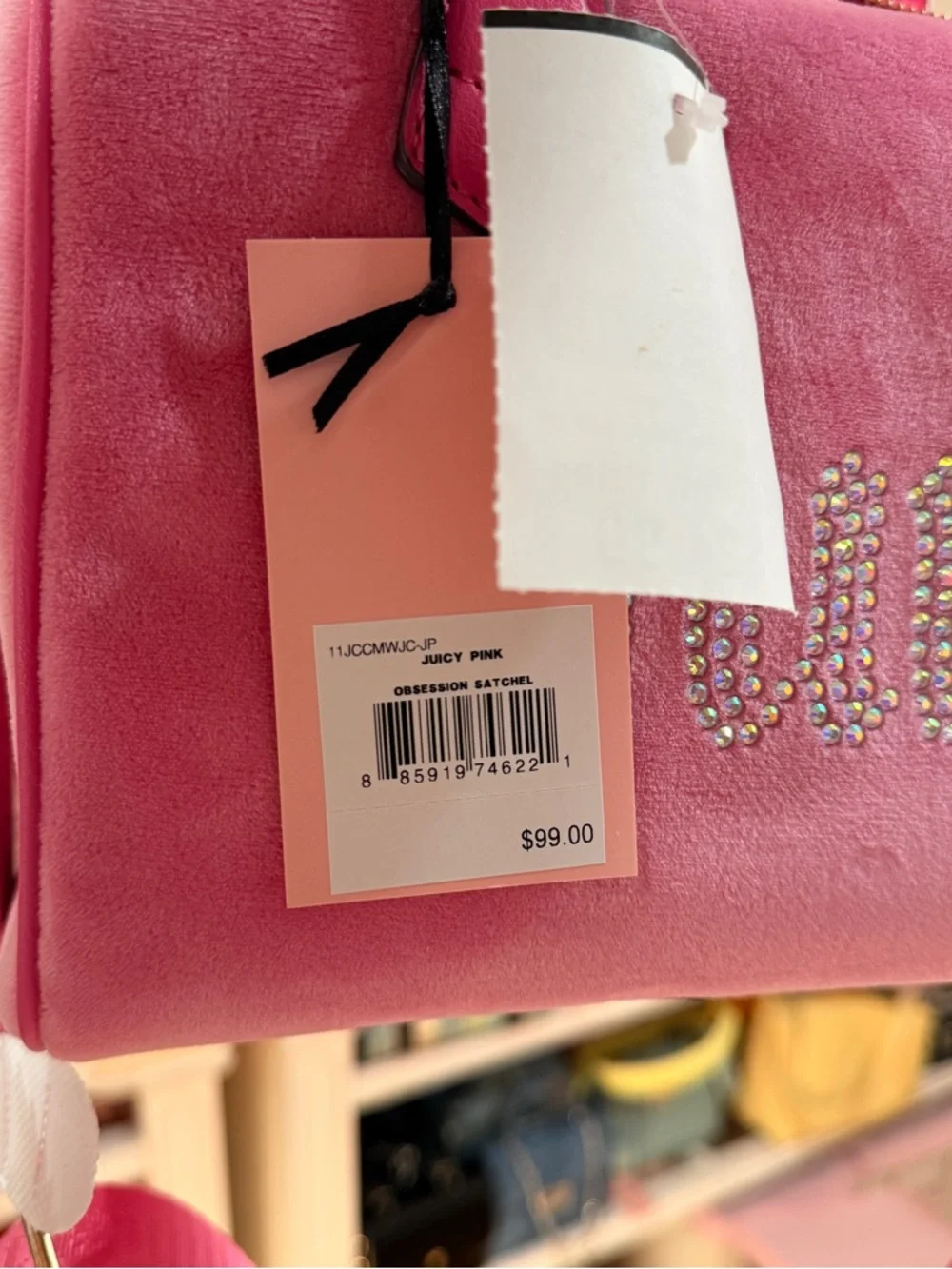 Juicy Couture Obsession Hot Pink Velvet Crystal Logo Satchel - Picture 9 of 9